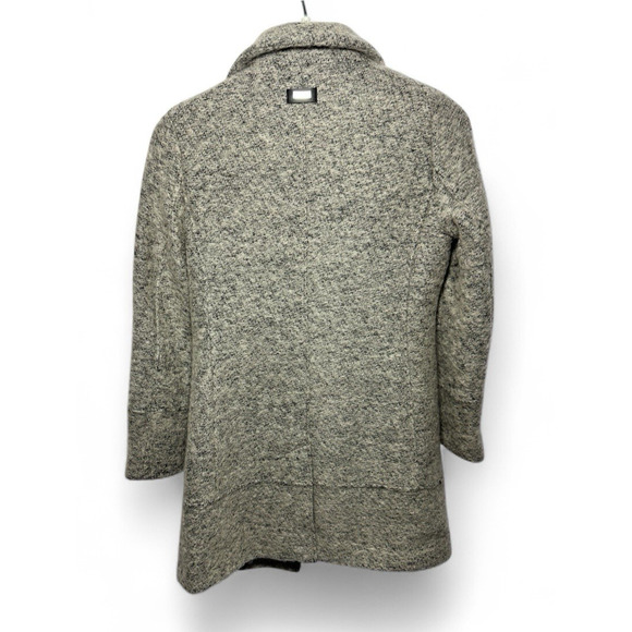 Calvin Klein Wool Blend Faux Leather Trim Bouclé Asymmetrical Coat Gray Small - Picture 3 of 16